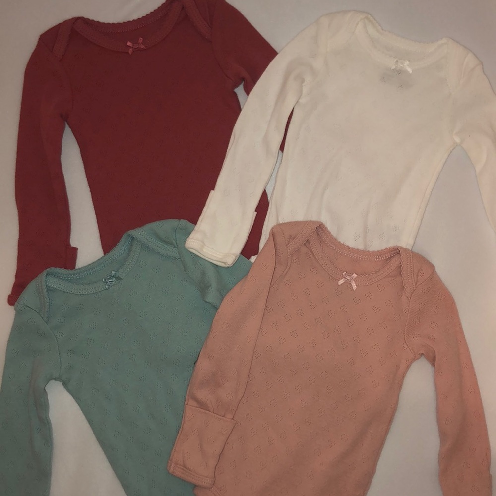 Vintage long sleeve pointelle heart bodysuits
